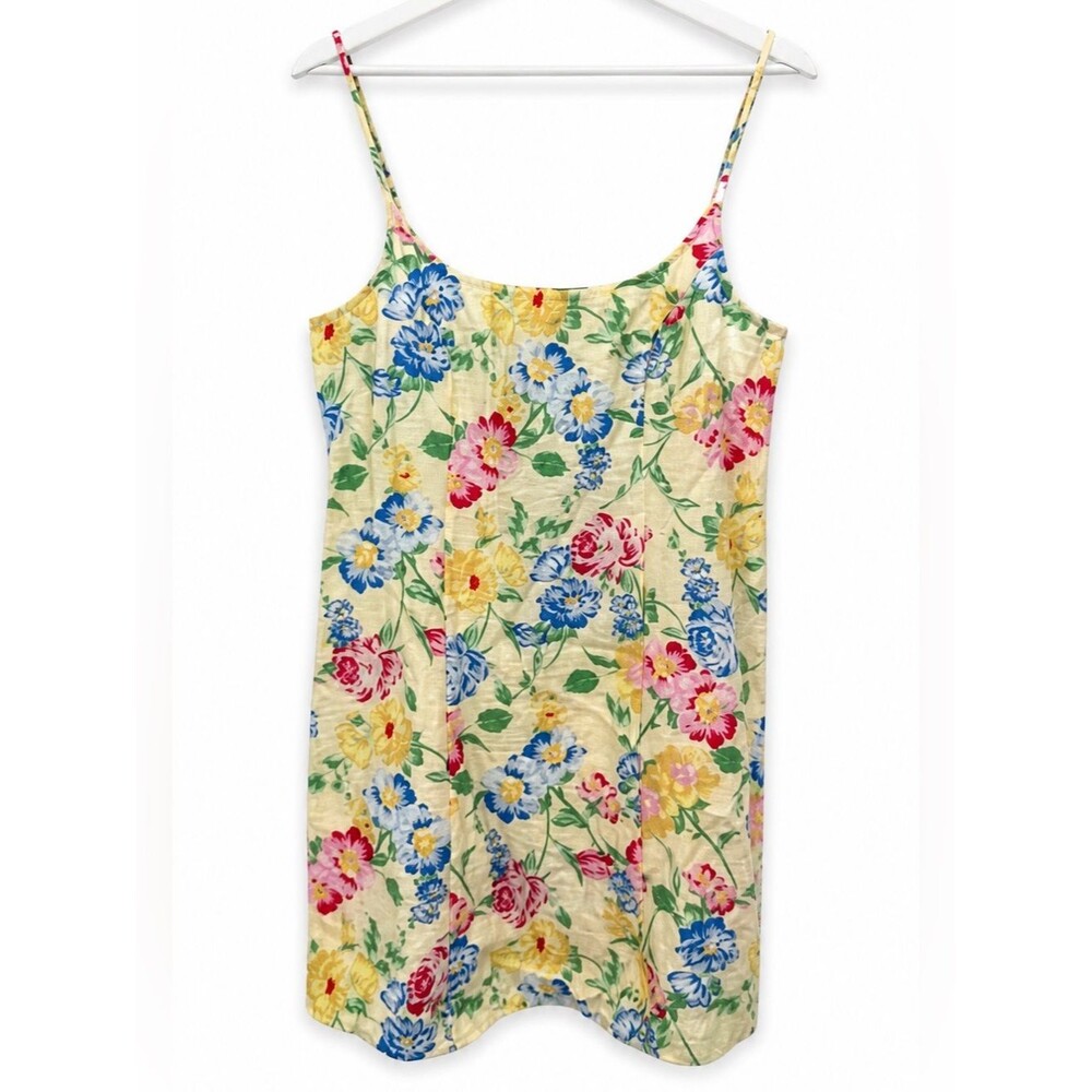 A New Day Yellow Colorful Floral Mini Dress Size 12 Shabby Chic Summer